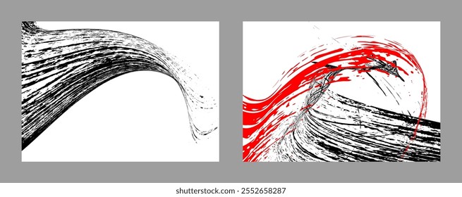 Strokes of black and red paint on a white background. Set of two templates. Graffiti element. Design template for the design of banners, posters, booklets, covers, magazines. EPS 10