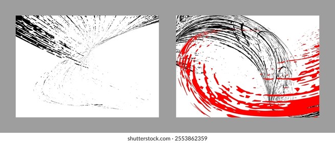 Strokes of black and red paint on a white background. Set of two templates. Graffiti element. Design template for the design of banners, posters, booklets, covers, magazines. EPS 10