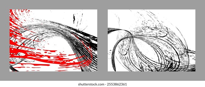 Strokes of black and red paint on a white background. Set of two templates. Graffiti element. Design template for the design of banners, posters, booklets, covers, magazines. EPS 10