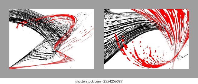 Strokes of black and red paint on a white background. Set of two templates. Graffiti element. Design template for the design of banners, posters, booklets, covers, magazines. EPS 10