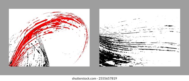 Strokes of black and red paint on a white background. Set of two templates. Graffiti element. Design template for the design of banners, posters, booklets, covers, magazines. EPS 10