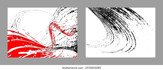 Strokes of black and red paint on a white background. Set of two templates. Graffiti element. Design template for the design of banners, posters, booklets, covers, magazines. EPS 10