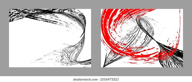 Strokes of black and red paint on a white background. Set of two templates. Graffiti element. Design template for the design of banners, posters, booklets, covers, magazines. EPS 10