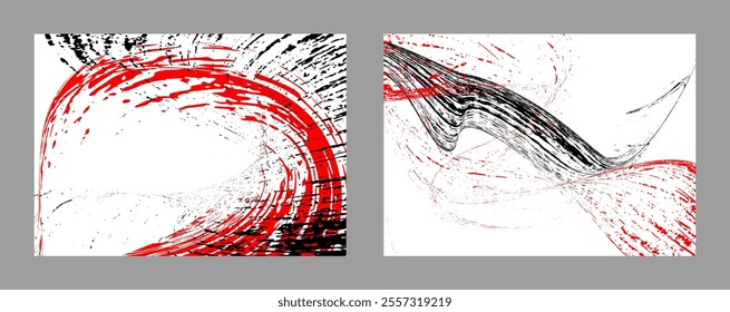 Strokes of black and red paint on a white background. Set of two templates. Graffiti element. Design template for the design of banners, posters, booklets, covers, magazines. EPS 10