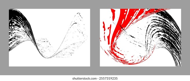 Strokes of black and red paint on a white background. Set of two templates. Graffiti element. Design template for the design of banners, posters, booklets, covers, magazines. EPS 10