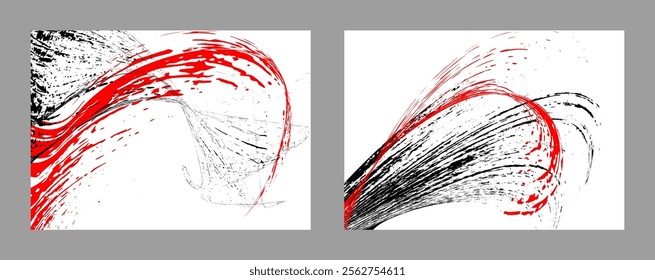 Strokes of black and red paint on a white background. Set of two templates. Graffiti element. Design template for the design of banners, posters, booklets, covers, magazines. EPS 10