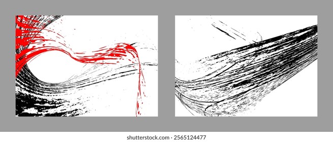 Strokes of black and red paint on a white background. Set of two templates. Graffiti element. Design template for the design of banners, posters, booklets, covers, magazines. EPS 10