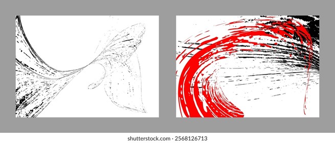 Strokes of black and red paint on a white background. Set of two templates. Graffiti element. Design template for the design of banners, posters, booklets, covers, magazines. EPS 10