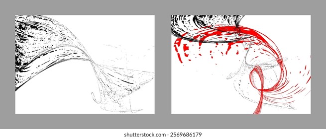 Strokes of black and red paint on a white background. Set of two templates. Graffiti element. Design template for the design of banners, posters, booklets, covers, magazines. EPS 10