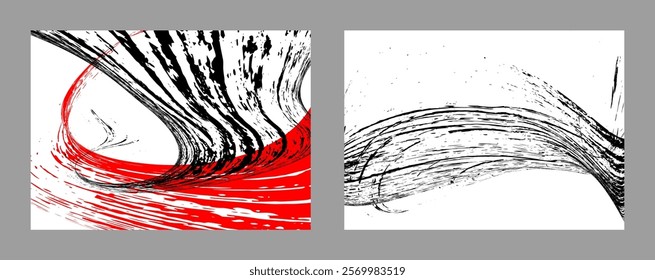 Strokes of black and red paint on a white background. Set of two templates. Graffiti element. Design template for the design of banners, posters, booklets, covers, magazines. EPS 10