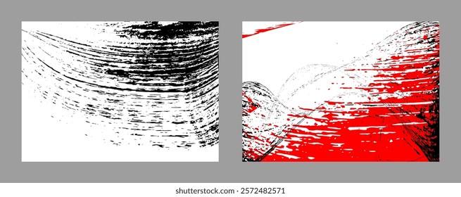 Strokes of black and red paint on a white background. Set of two templates. Graffiti element. Design template for the design of banners, posters, booklets, covers, magazines