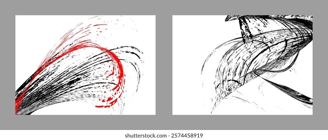 Strokes of black and red paint on a white background. Set of two templates. Graffiti element. Design template for the design of banners, posters, booklets, covers, magazines