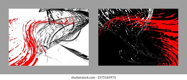 Strokes of black and red paint on a white background. Set of two templates. Graffiti element. Design template for the design of banners, posters, booklets, covers, magazines. EPS 10