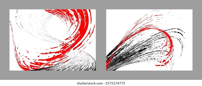 Strokes of black and red paint on a white background. Set of two templates. Graffiti element. Design template for the design of banners, posters, booklets, covers, magazines. EPS 10