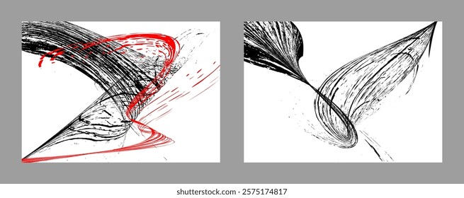 Strokes of black and red paint on a white background. Set of two templates. Graffiti element. Design template for the design of banners, posters, booklets, covers, magazines. EPS 10