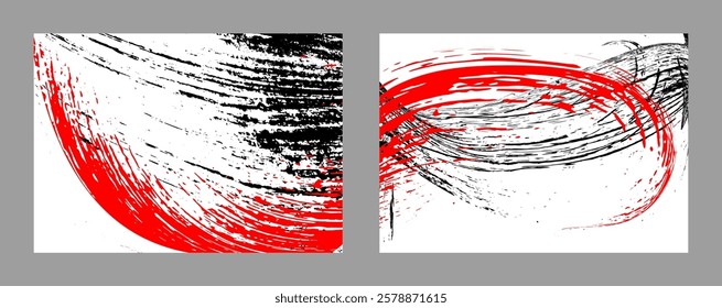 Strokes of black and red paint on a white background. Set of two templates. Graffiti element. Design template for the design of banners, posters, booklets, covers, magazines. EPS 10