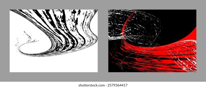 Strokes of black and red paint on a white background. Set of two templates. Graffiti element. Design template for the design of banners, posters, booklets, covers, magazines. EPS 10