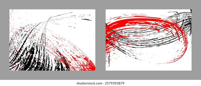 Strokes of black and red paint on a white background. Set of two templates. Graffiti element. Design template for the design of banners, posters, booklets, covers, magazines. EPS 10