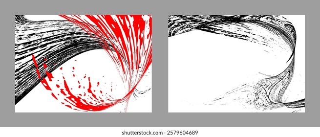 Strokes of black and red paint on a white background. Set of two templates. Graffiti element. Design template for the design of banners, posters, booklets, covers, magazines. EPS 10