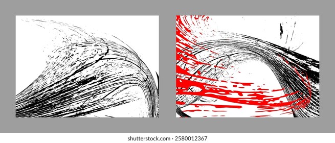 Strokes of black and red paint on a white background. Set of two templates. Graffiti element. Design template for the design of banners, posters, booklets, covers, magazines. EPS 10