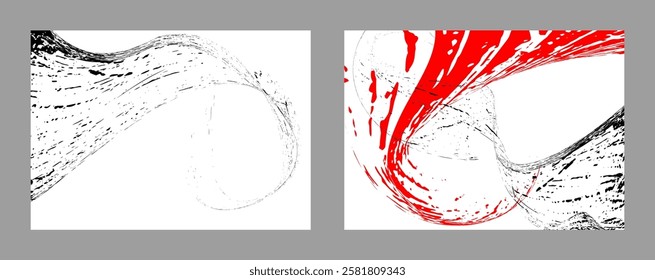 Strokes of black and red paint on a white background. Set of two templates. Graffiti element. Design template for the design of banners, posters, booklets, covers, magazines. EPS 10