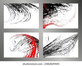 Strokes of black and red paint on a white background. Set of 4 templates. Graffiti element. Design template for the design of banners, posters, booklets, covers, magazines. EPS 10