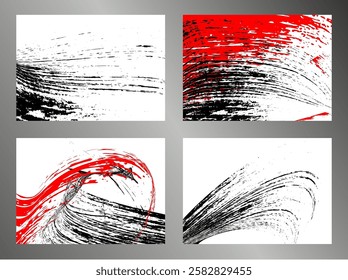 Strokes of black and red paint on a white background. Set of 4 templates. Graffiti element. Design template for the design of banners, posters, booklets, covers, magazines. EPS 10