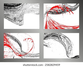 Strokes of black and red paint on a white background. Set of 4 templates. Graffiti element. Design template for the design of banners, posters, booklets, covers, magazines. EPS 10