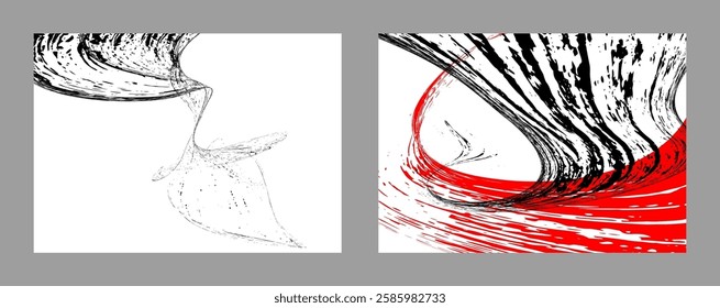 Strokes of black and red paint on a white background. Set of two templates. Graffiti element. Design template for the design of banners, posters, booklets, covers, magazines. EPS 10