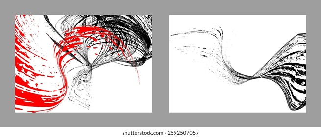 Strokes of black and red paint on a white background. Set of two templates. Graffiti element. Design template for the design of banners, posters, booklets, covers, magazines. EPS 10
