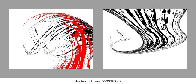 Strokes of black and red paint on a white background. Set of two templates. Graffiti element. Design template for the design of banners, posters, booklets, covers, magazines. EPS 10