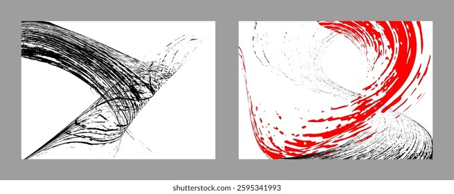 Strokes of black and red paint on a white background. Set of two templates. Graffiti element. Design template for the design of banners, posters, booklets, covers, magazines. EPS 10