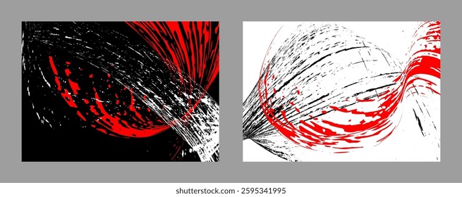 Strokes of black and red paint on a white background. Set of two templates. Graffiti element. Design template for the design of banners, posters, booklets, covers, magazines. EPS 10