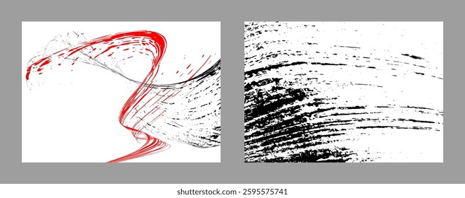 Strokes of black and red paint on a white background. Set of two templates. Graffiti element. Design template for the design of banners, posters, booklets, covers, magazines. EPS 10