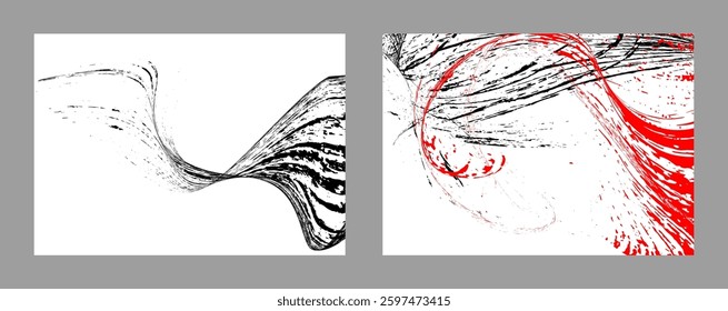 Strokes of black and red paint on a white background. Set of two templates. Graffiti element. Design template for the design of banners, posters, booklets, covers, magazines. EPS 10