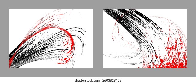 Strokes of black and red paint on a white background. Set of two templates. Graffiti element. Design template for the design of banners, posters, booklets, covers, magazines. EPS 10