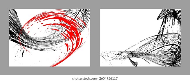 Strokes of black and red paint on a white background. Set of two templates. Graffiti element. Design template for the design of banners, posters, booklets, covers, magazines. EPS 10