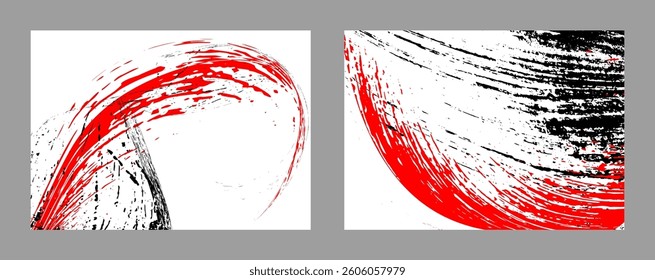 Strokes of black and red paint on a white background. Set of two templates. Graffiti element. Design template for the design of banners, posters, booklets, covers, magazines. EPS 10