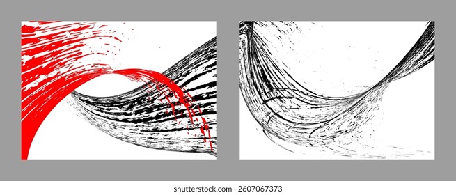 Strokes of black and red paint on a white background. Set of two templates. Graffiti element. Design template for the design of banners, posters, booklets, covers, magazines. EPS 10