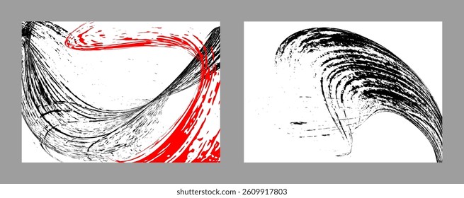 Strokes of black and red paint on a white background. Set of two templates. Graffiti element. Design template for the design of banners, posters, booklets, covers, magazines. EPS 10