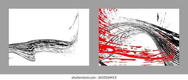 Strokes of black and red paint on a white background. Set of two templates. Graffiti element. Design template for the design of banners, posters, booklets, covers, magazines. EPS 10