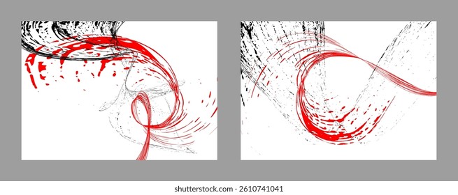 Strokes of black and red paint on a white background. Set of two templates. Graffiti element. Design template for the design of banners, posters, booklets, covers, magazines. EPS 10