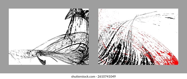 Strokes of black and red paint on a white background. Set of two templates. Graffiti element. Design template for the design of banners, posters, booklets, covers, magazines. EPS 10