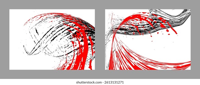 Strokes of black and red paint on a white background. Set of two templates. Graffiti element. Design template for the design of banners, posters, booklets, covers, magazines. EPS 10