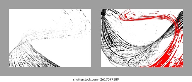 Strokes of black and red paint on a white background. Set of two templates. Graffiti element. Design template for the design of banners, posters, booklets, covers, magazines. EPS 10