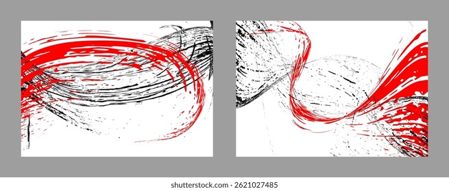 Striche von schwarz-roter Farbe auf weißem Hintergrund. Satz von zwei Vorlagen. Graffiti-Element. Designvorlage für die Gestaltung von Bannern, Plakaten, Broschüren, Covern, Zeitschriften. EPS 10