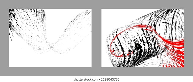 Strokes of black and red paint on a white background. Set of two templates. Graffiti element. Design template for the design of banners, posters, booklets, covers, magazines. EPS 10