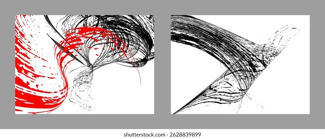 Strokes of black and red paint on a white background. Set of two templates. Graffiti element. Design template for the design of banners, posters, booklets, covers, magazines. EPS 10