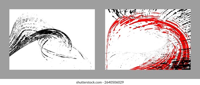Strokes of black and red paint on a white background. Set of two templates. Graffiti element. Design template for the design of banners, posters, booklets, covers, magazines. EPS 10