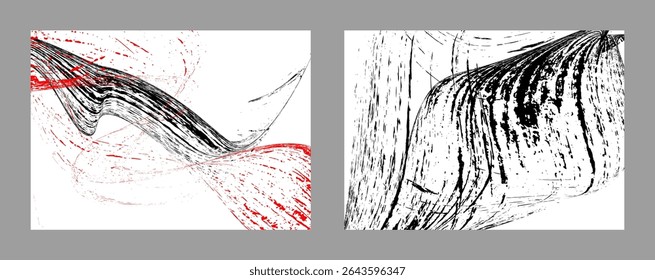 Strokes of black and red paint on a white background. Set of two templates. Graffiti element. Design template for the design of banners, posters, booklets, covers, magazines. EPS 10